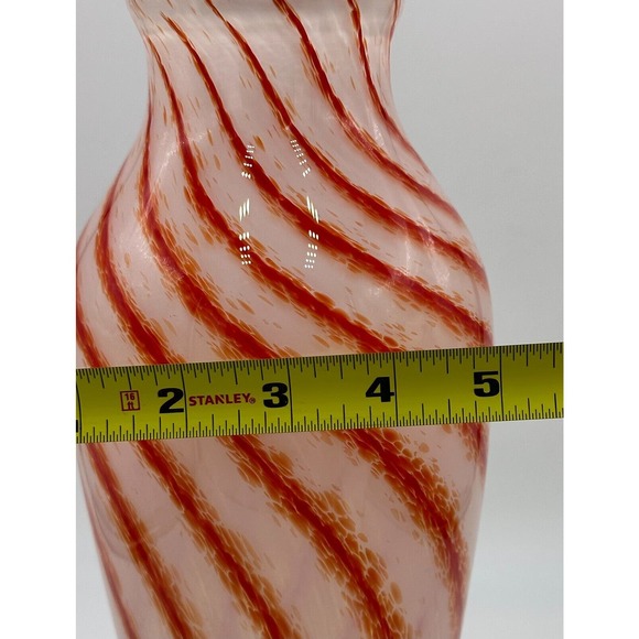 Vtg MCM Art Glass Vase White Burnt Orange Swirl Design Opaline? 12" Core RARE - Picture 11 of 12